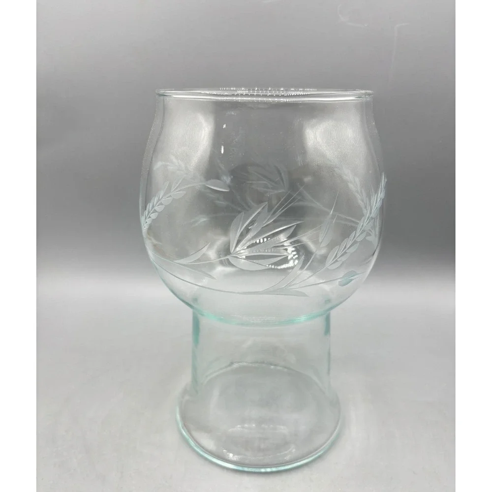 Vintage Cut Glass Floating Pillar Candle Holder Wheat Leaf Pattern Clear 7.5
